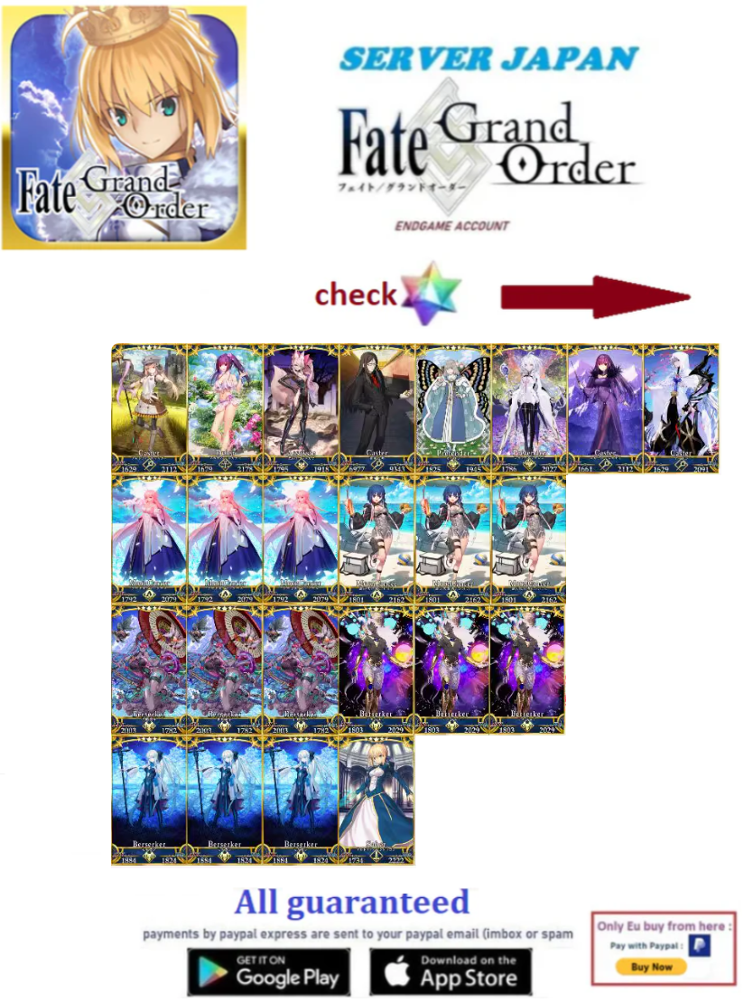 [JP Server] Arjuna Berseker,Ibuki Summer 1000 - 3500 + SQ Fate Grand Order FGO  Endgame  Account