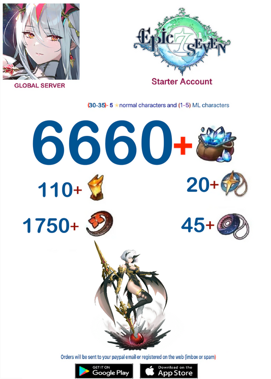 [Global Server ] ⭐ 6k Skystone -  Empyrean Ilynav   EPIC SEVEN Fresh Starter Account