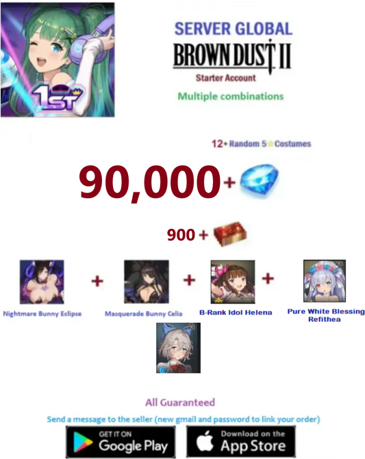 [Global Server/Unlinked] 90,000  Gems  - Brown Dust 2   Starter Reroll Account