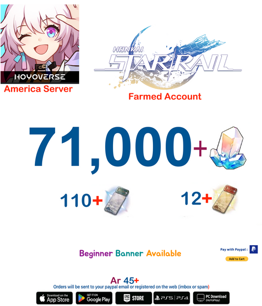 [America  Server] 71,000+ Jades   Honkai Star Rail Farmed Account