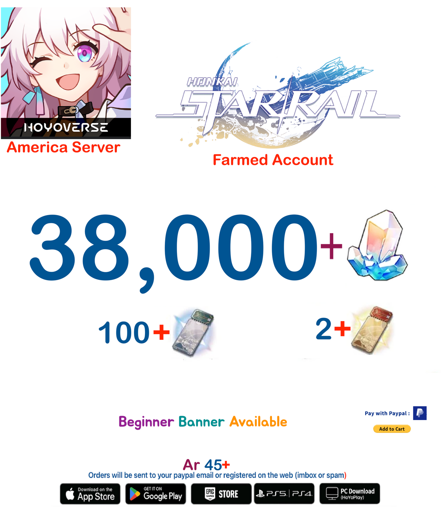 [America  Server] 38,000+ Jades   Honkai Star Rail Farmed Account