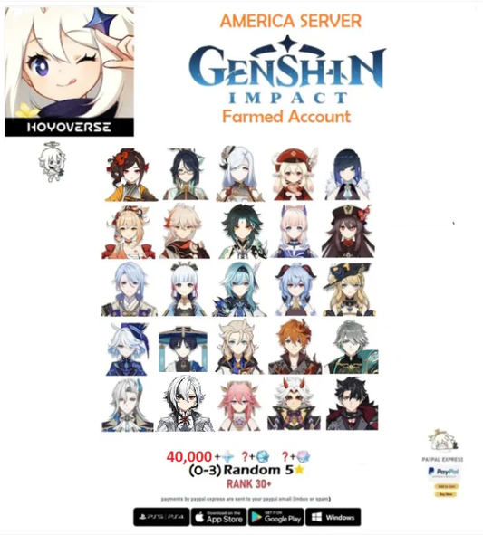 ⭐[America Server]⭐ 40,000 Primogems +Multiple combinations - Genshin Impact Reroll Farmed Account