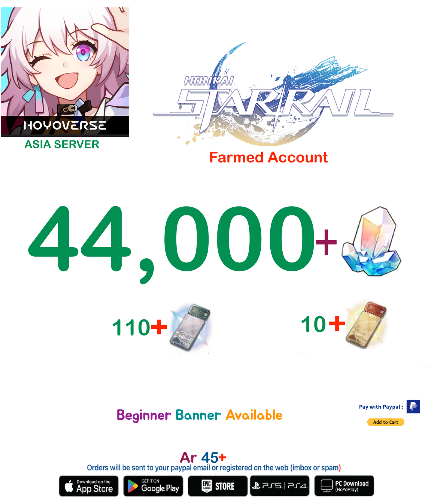 [Asia Server] 44,000+ Jades   Honkai Star Rail Farmed Account