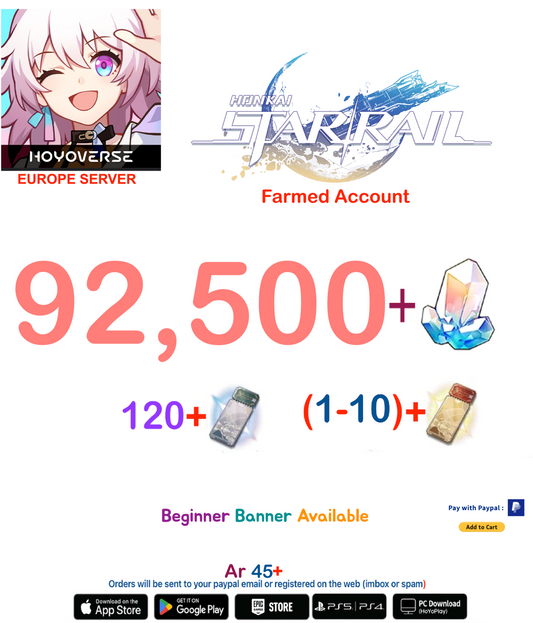 [Europe  Server] 92,500+ Jades   Honkai Star Rail Farmed Account