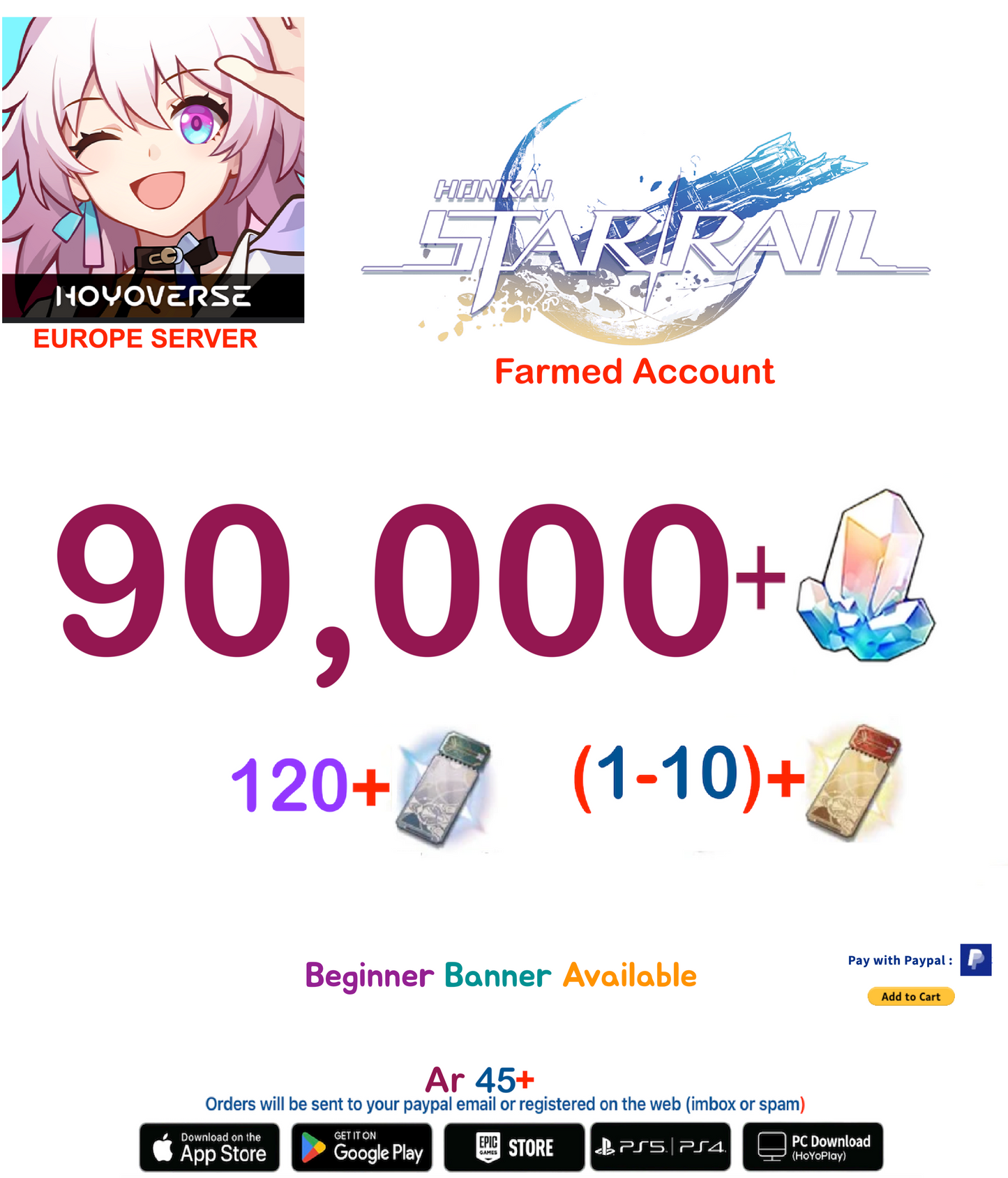[Europe  Server] 90,000+ Jades   Honkai Star Rail Farmed Account