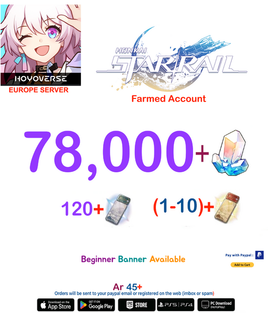 [Europe  Server] 78,000+ Jades   Honkai Star Rail Farmed Account
