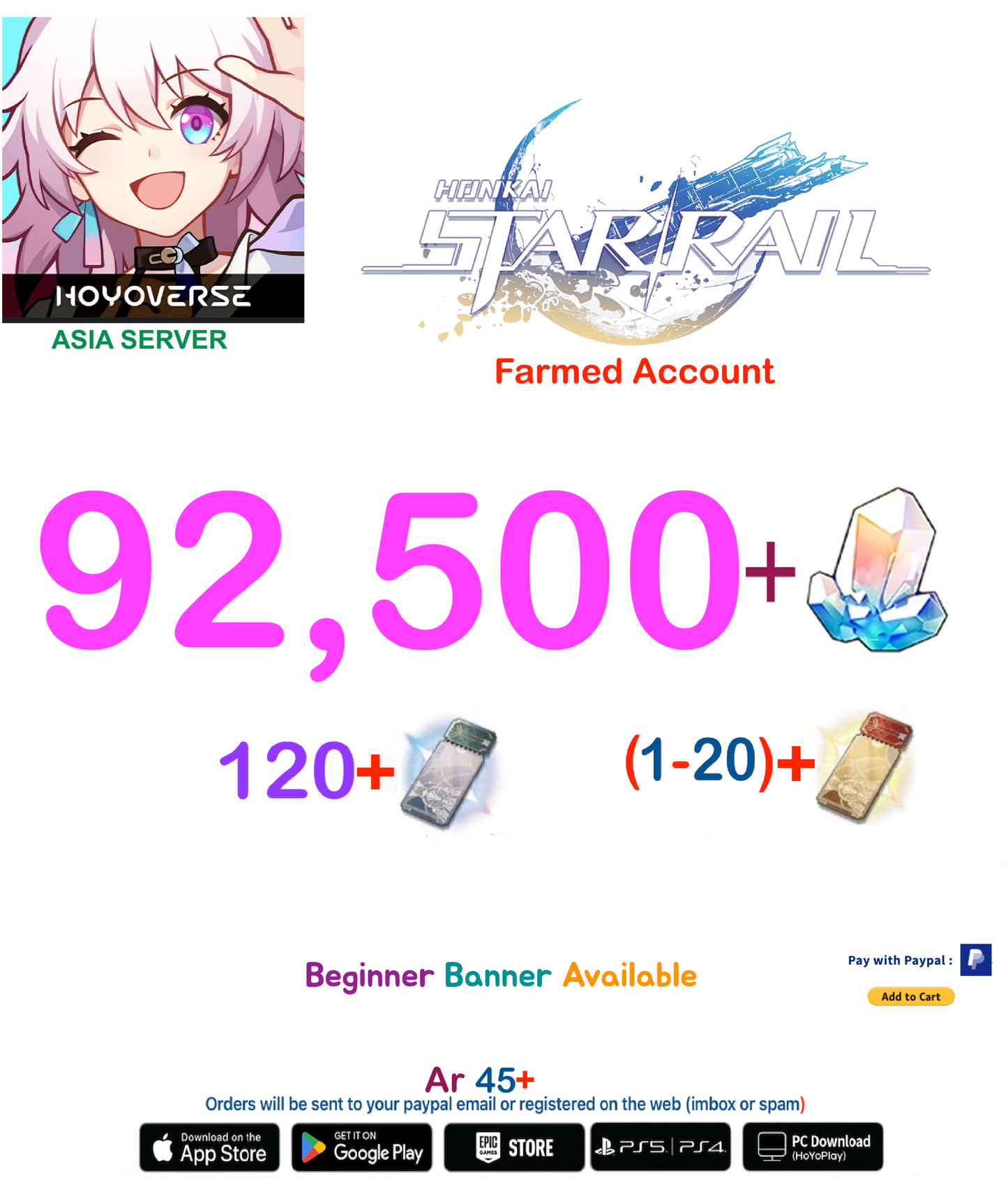 [Asia Server] 92,500+ Jades   Honkai Star Rail Farmed Account