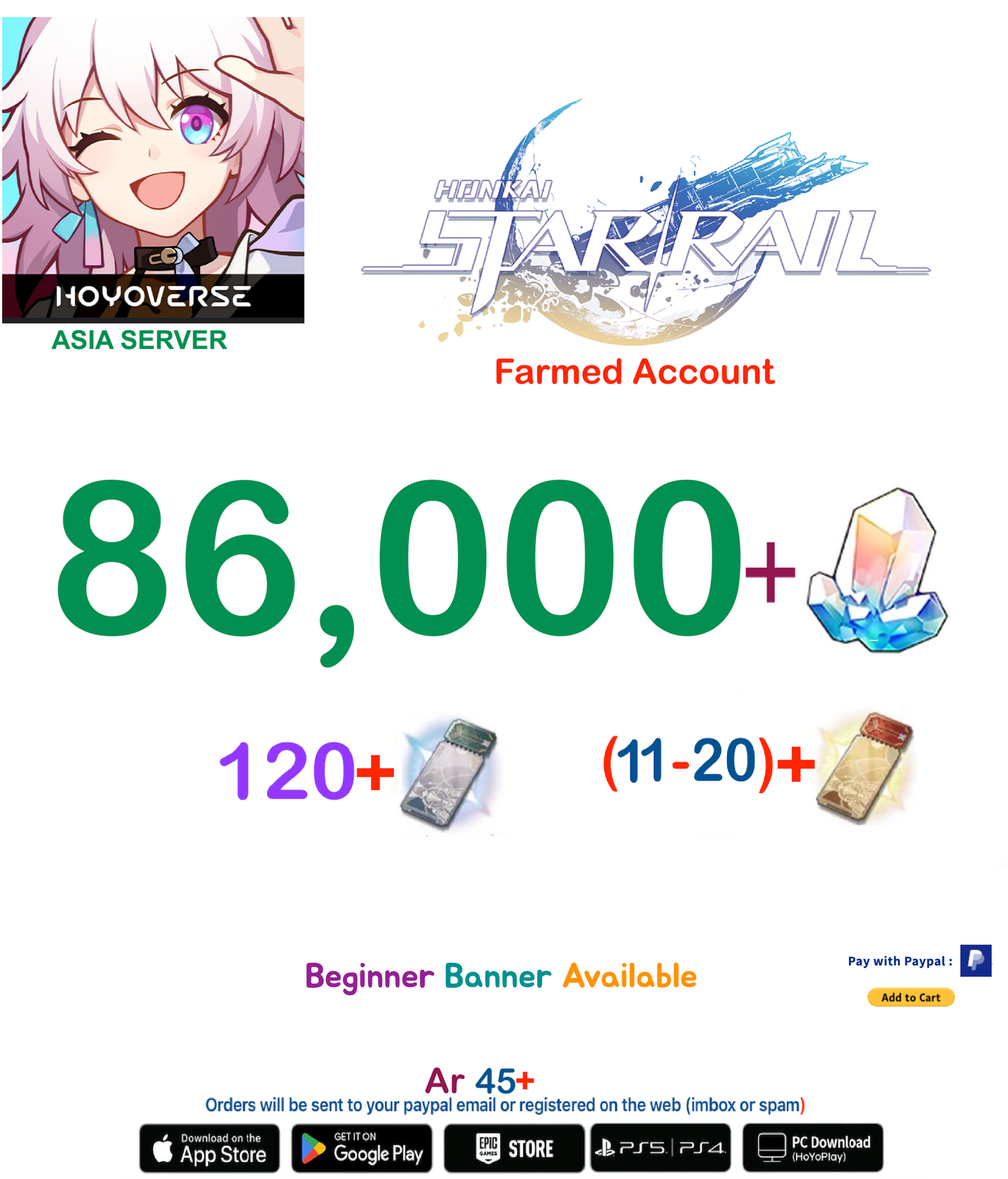[Asia Server] 86,000+ Jades   Honkai Star Rail Farmed Account