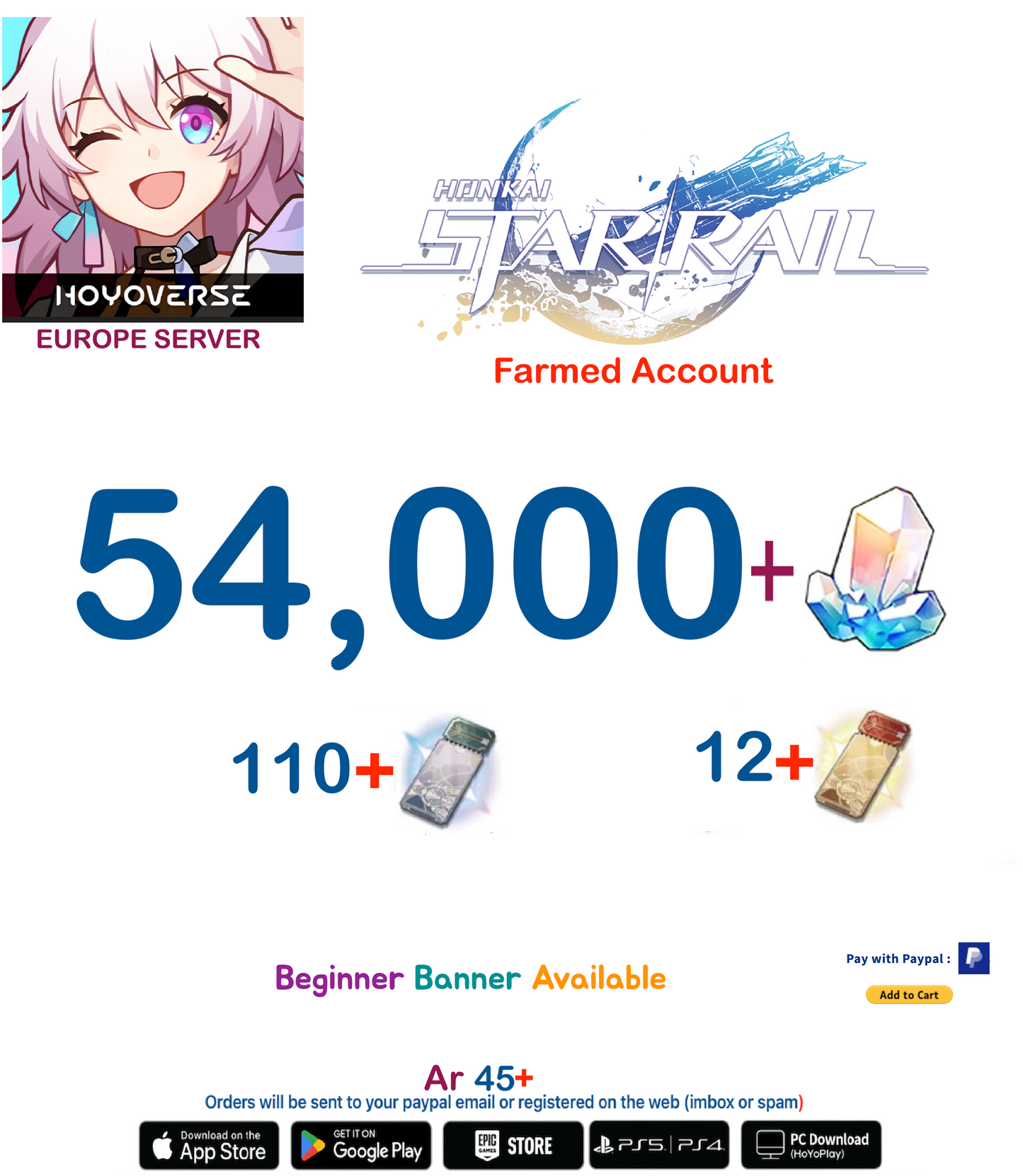 [Europe  Server] 54,000+ Jades   Honkai Star Rail Farmed Account