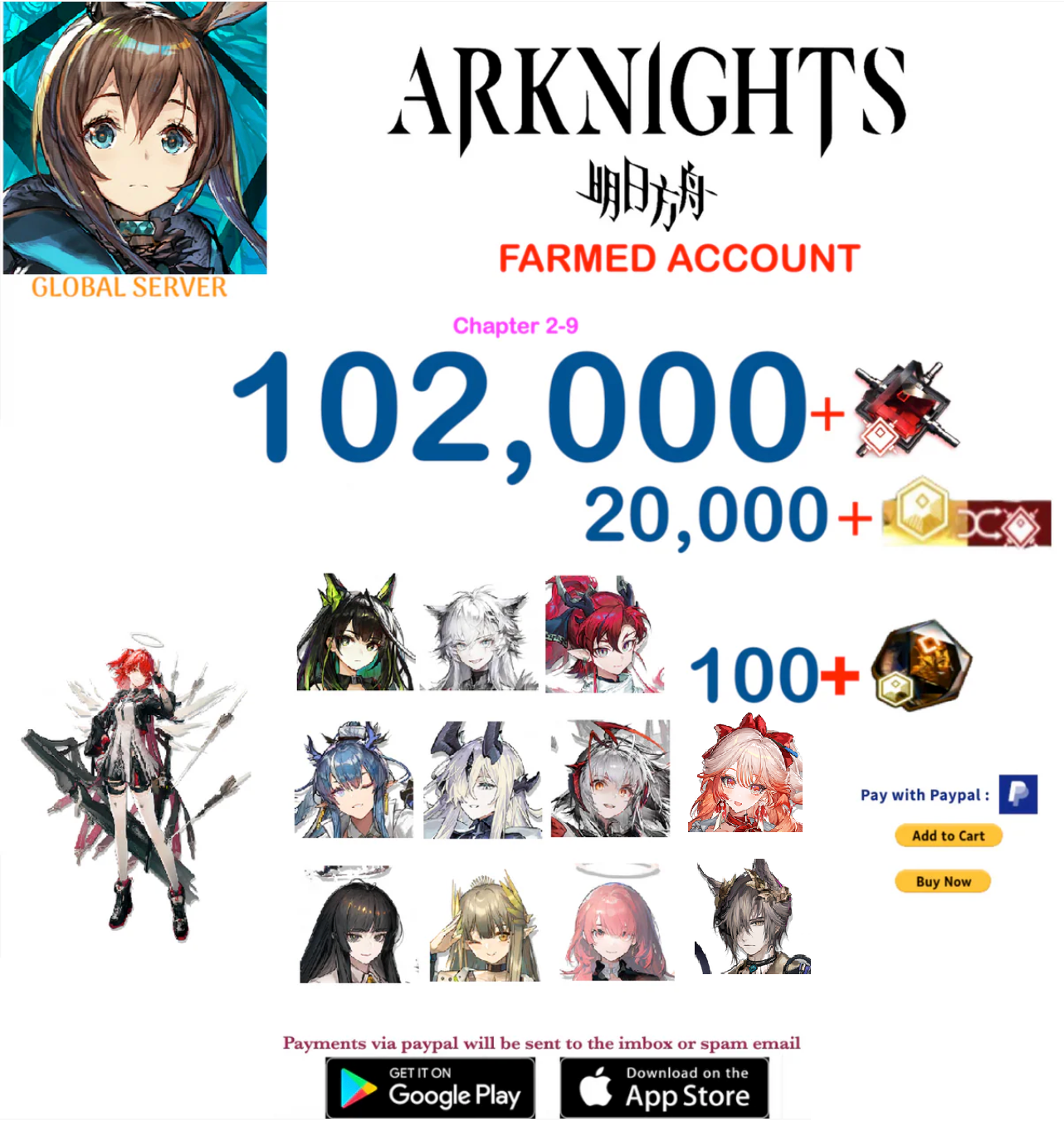 [Global Server] 102,000 +Orundum + Exusiai Alter    -    Arknights Farmed Account