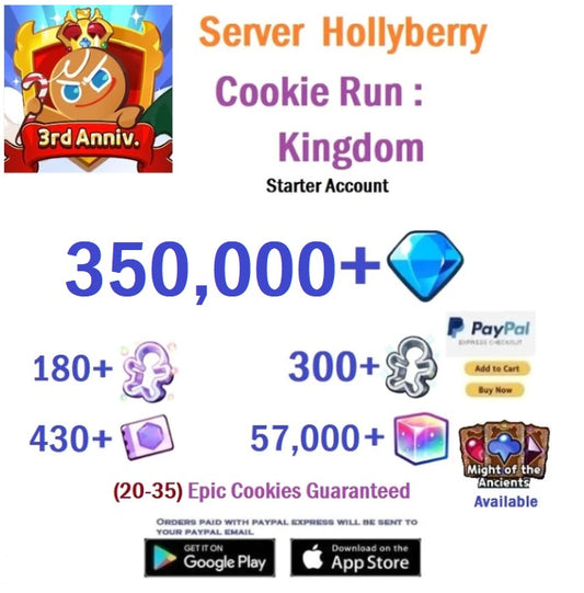 [GLOBAL/Hollyberry] 350,000+ Gems Cookie Run: Kingdom Starter Reroll Account