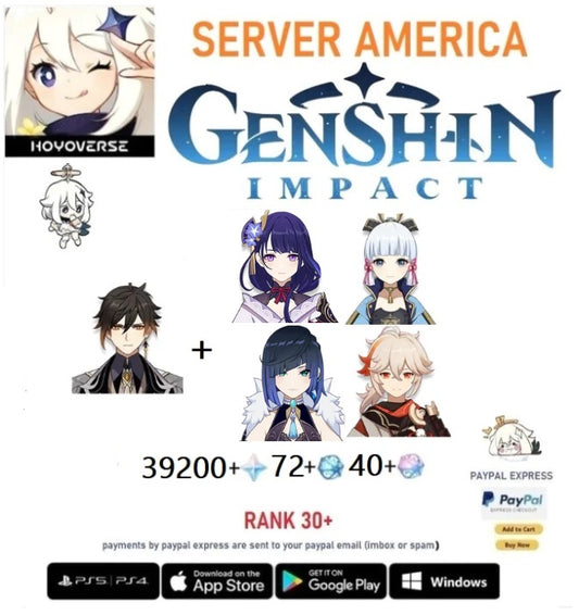 Compte Genshin Impact AR13 - Kamisato Ayato & Yae Miko Inclus - Serveur NA - Très Bon état