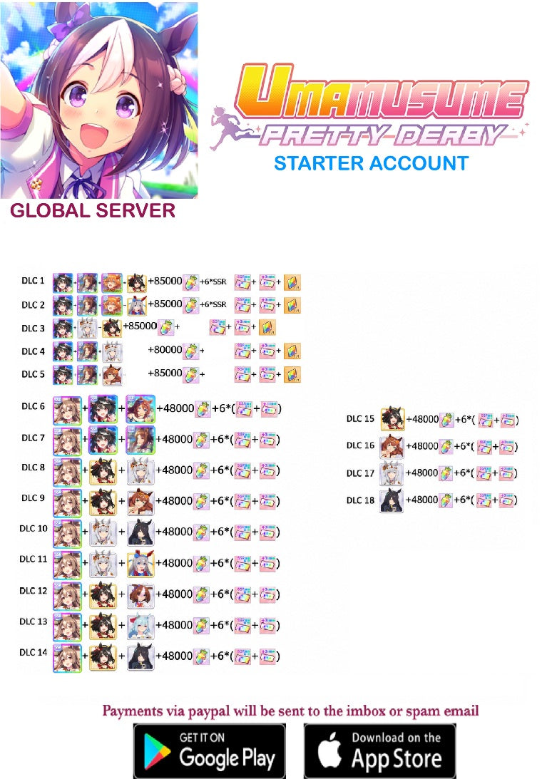 [GLOBAL SERVER]  ??  + Gems + x ??  Uma  Musume Pretty Derby Starter Reroll Account