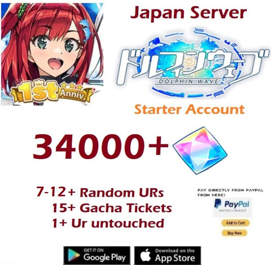 (Japan Server)  34000+ Gems + 7-12+ UR  Dolphin Wave Reroll Starter Account