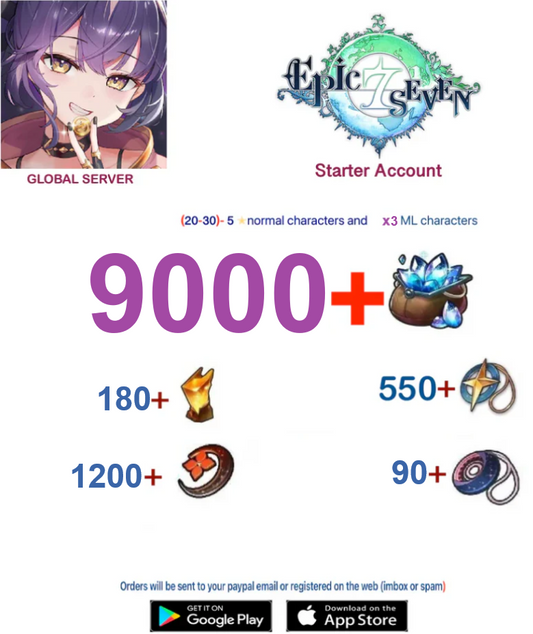 ⭐[Global Server ] ⭐ 9.000  Skystones   EPIC SEVEN Fresh Starter Account