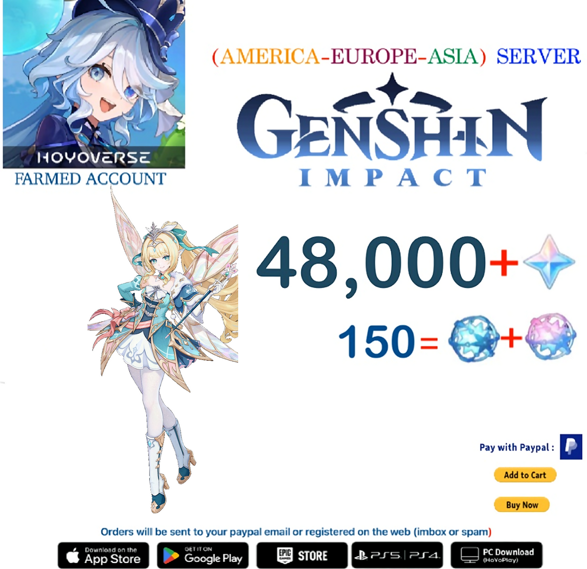 ⭐[All Servers]⭐  48,000 Primogems +  Vesna - Multiple combinations - Genshin Impact Reroll Farmed Account
