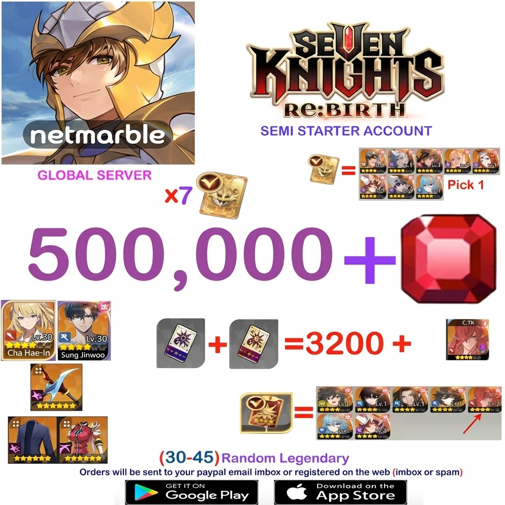 [GLOBAL SERVER] Multiple combinations  Seven Knights Re:BIRTH Farmed Account v10
