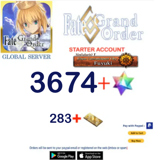 [GLOBAL SERVER][INSTANT DELIVERY] 3674 sq - (283-370) Tickets +SQ Fate Grand Order FGO Quartz  Reroll Starter