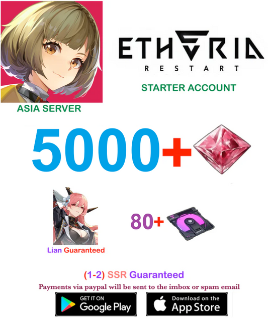 [Asia Server]  5000+ crystals  Etheria restart  Reroll  Starter Account ( BUY 2 - GET 3 )