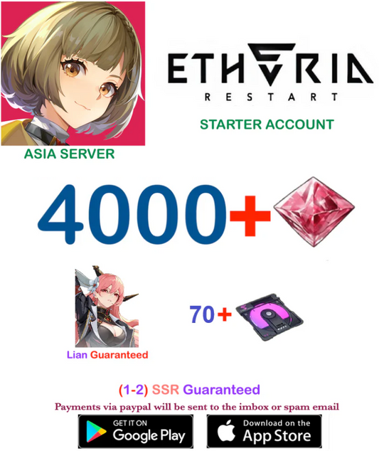 [Asia Server]  4000+ crystals  Etheria restart  Reroll  Starter Account ( BUY 2 - GET 3 )