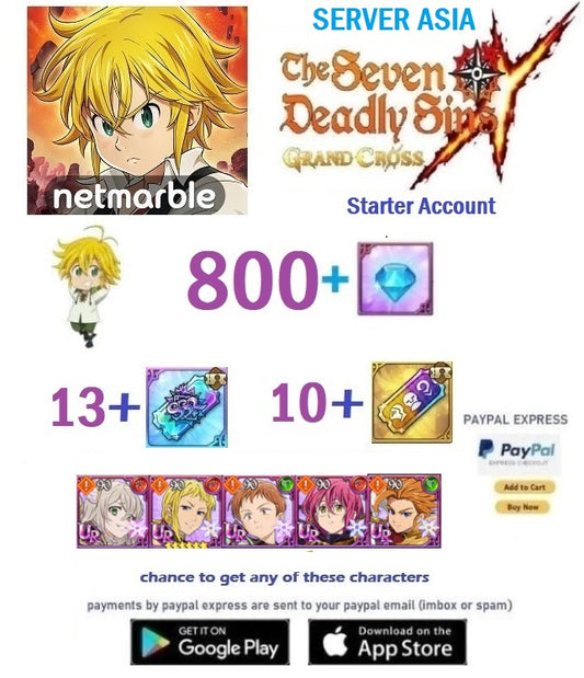 [Asia Server] FAST DELIVERY Fresh Starter Account with 700+ GEMS   Deadly Sins 7DS Grand Cross Starter