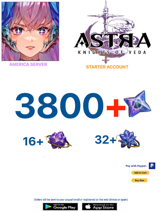 (America Server)(BUY 2 - GET 3)  3800 + Starstones  Astra : Knights of Veda Starter Account