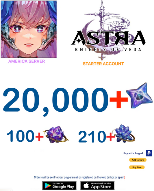 (America Server)  20,000 + Starstones  Astra : Knights of Veda Starter Account