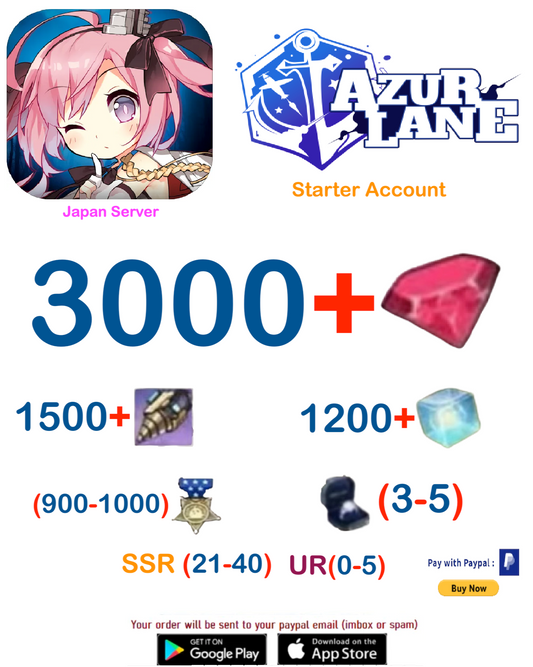 (Japan Server)  3000+Wisdom Cubes  -  Azur Lane Starter Reroll Account v2