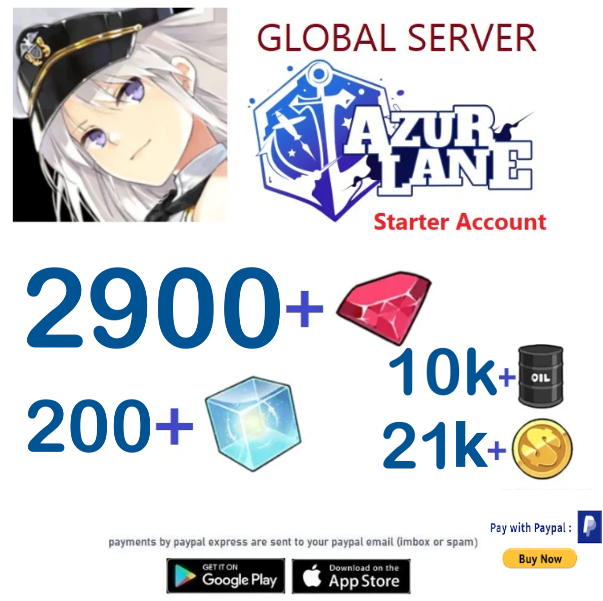 (Global Server)  2900+Wisdom Cubes  -  Azur Lane Starter Reroll Account