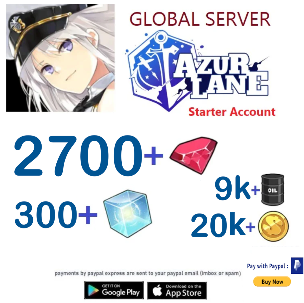 (Global Server)  2700+Wisdom Cubes  -  Azur Lane Starter Reroll Account