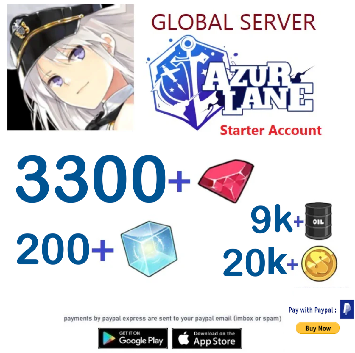 (Global Server)  3300+Wisdom Cubes  -  Azur Lane Starter Reroll Account