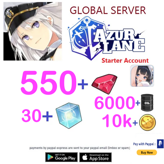 (Global Server) 550+Wisdom Cubes  -  Azur Lane Starter Reroll Account