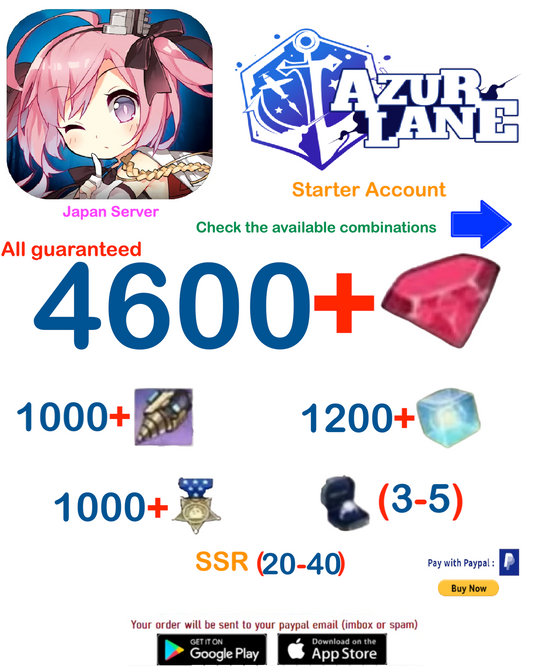 (Japan Server)  4600+Wisdom Cubes  -  Azur Lane Starter Reroll Account v2