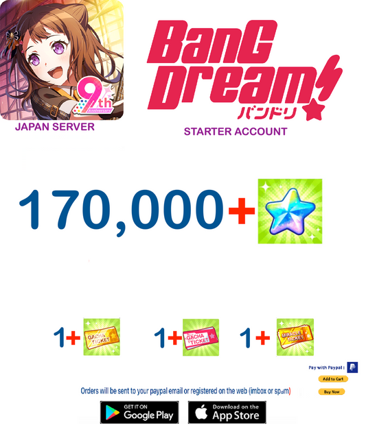 [JAPAN SERVER][INSTANT DELIVERY] 170,000+ Stars BanG Dream Girls Band Party Bandori Starter Reroll Account