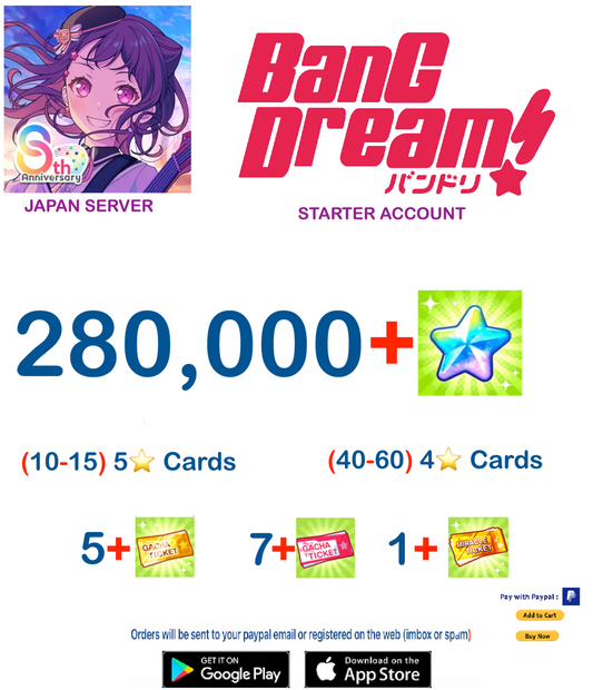 [JAPAN SERVER][INSTANT DELIVERY] 280,000+ Stars BanG Dream Girls Band Party Bandori Starter Reroll Account