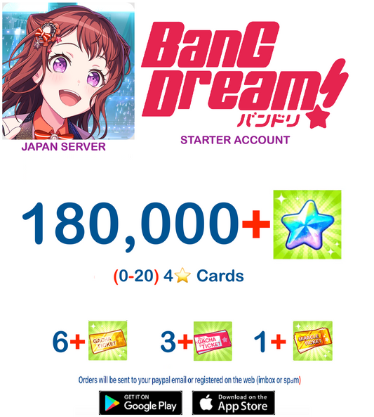 [JAPAN SERVER][INSTANT DELIVERY] 180,000+ Stars BanG Dream Girls Band Party Bandori Starter Reroll Account