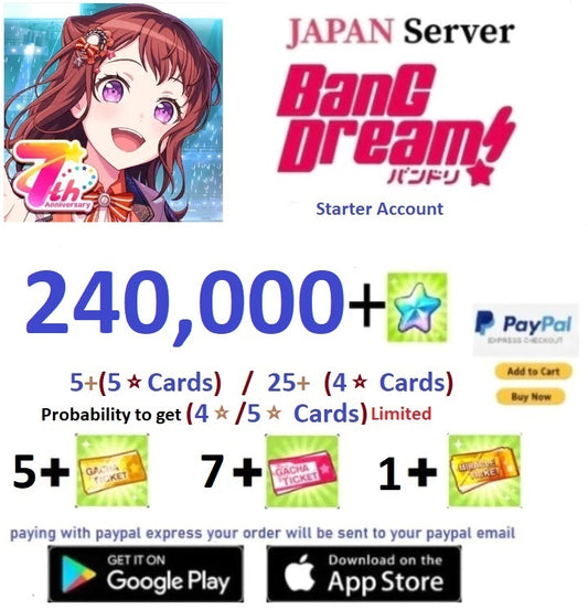 [JAPAN SERVER][INSTANT DELIVERY] 240,000+ Stars BanG Dream Girls Band Party Bandori Starter Reroll Account