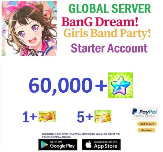 🔥[GLOBAL SERVER][INSTANT DELIVERY] 60,000+ Stars BanG Dream Girls Band Party Bandori Starter Reroll Account