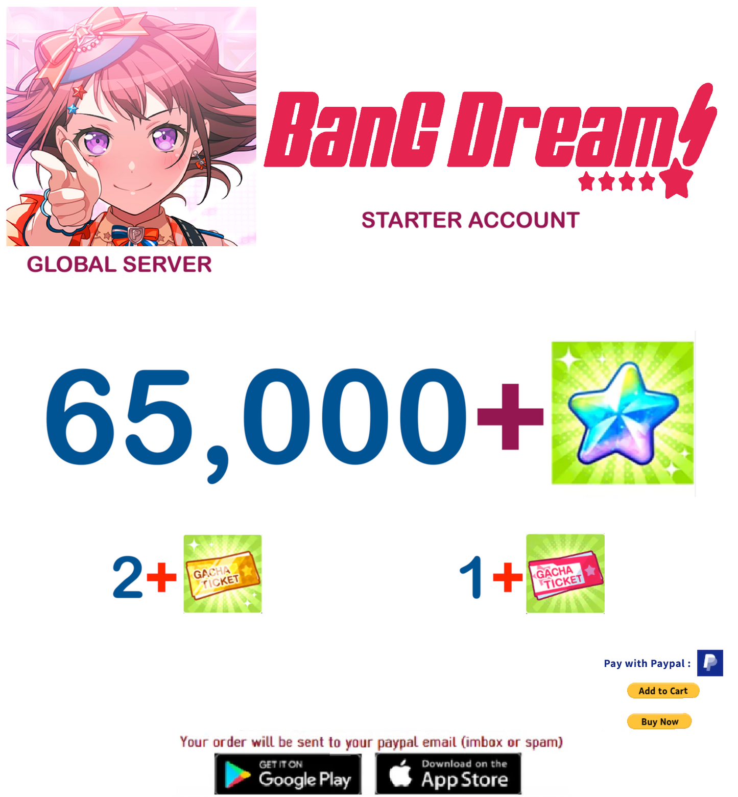 🔥[GLOBAL SERVER][INSTANT DELIVERY] (60,000-70,000)+ Stars BanG Dream Girls Band Party Bandori Starter Reroll Account