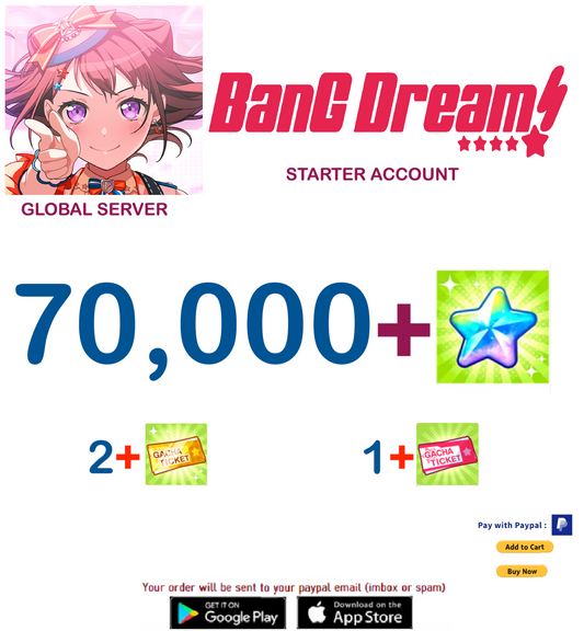 🔥[GLOBAL SERVER][INSTANT DELIVERY] 70,000+ Stars BanG Dream Girls Band Party Bandori Starter Reroll Account