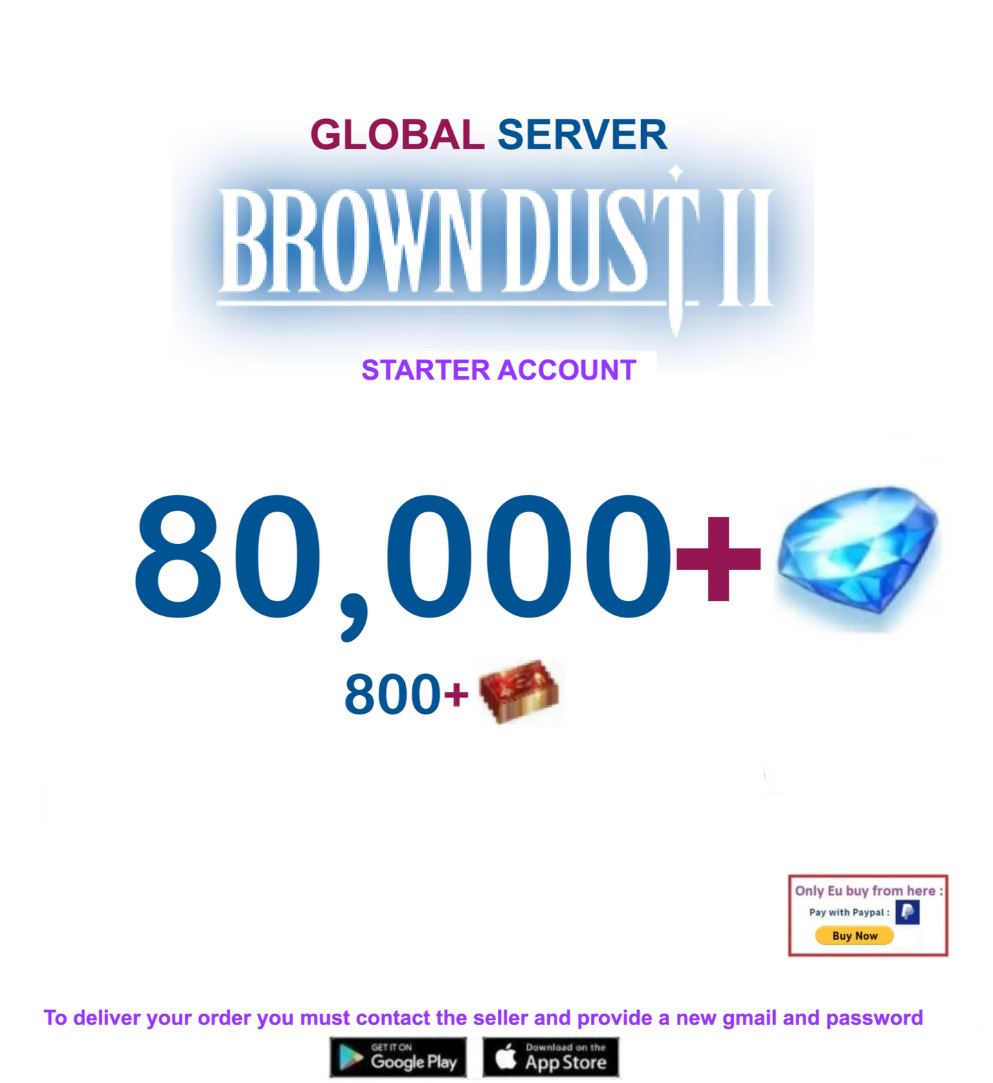 [Global Server/INSTANT DELIVERY] 80,000 Gems  BDust 2 Starter Reroll Account