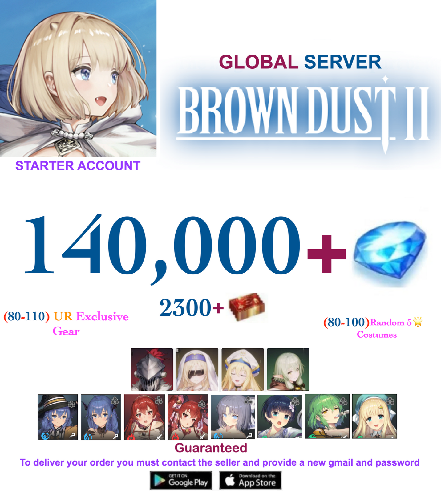 [Global Server/Unlinked] 140,000 Gems Full Collab  BDust 2 Starter Reroll Account