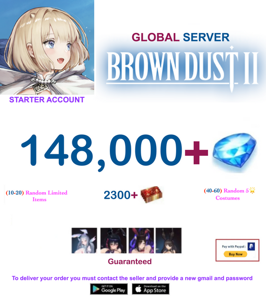 [Global Server/Unlinked] 148,000 Gems  Brown Dust 2 Starter Starter Account v5