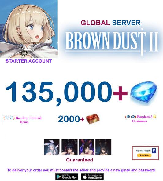 [Global Server/Unlinked] 135,000 Gems  Brown Dust 2 Starter Starter Account v5