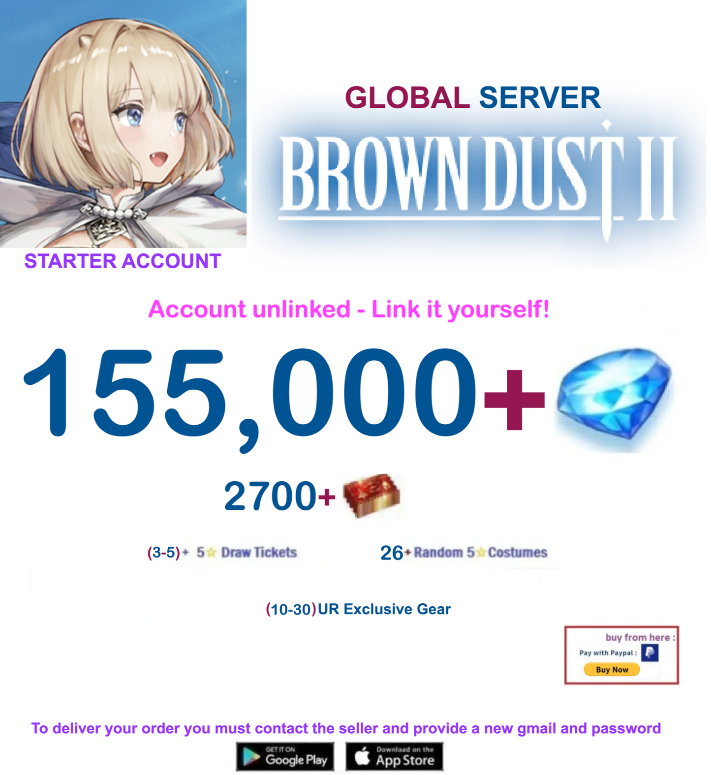 [Global Server/Unlinked] 120,000 Gems  BDust 2 Starter Reroll Account
