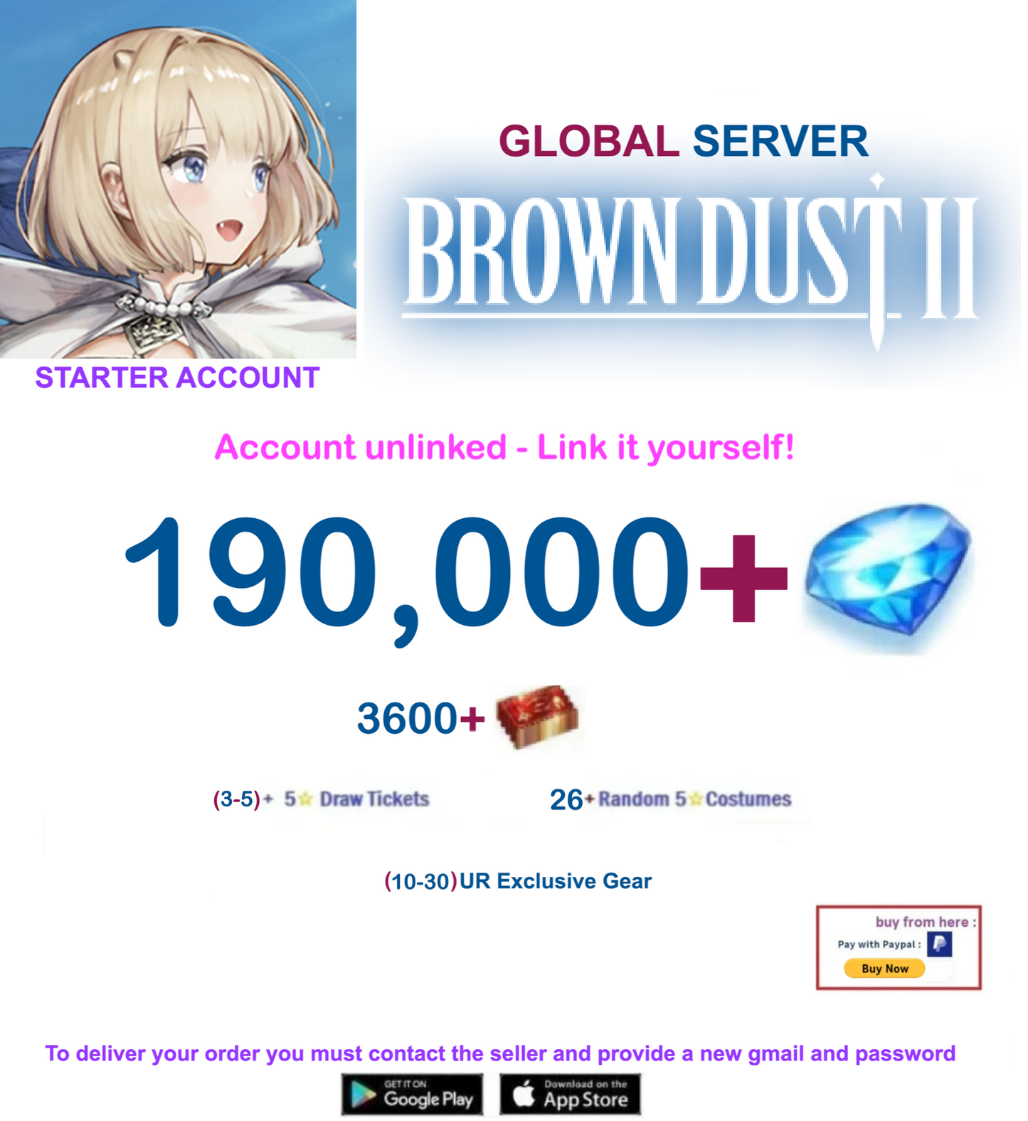 [Global Server/Unlinked] 190,000 Gems  BDust 2 Starter Reroll Account