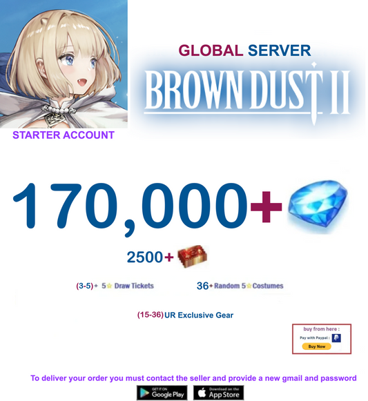 [Global Server/Unlinked] 170,000 Gems  Brown Dust 2 Starter Starter Account