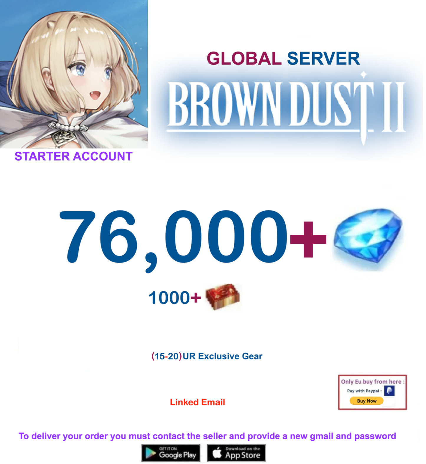 [GLOBAL SERVER/INSTANT DELIVERY] 76,000 Gems  BDust 2 Starter Account v1