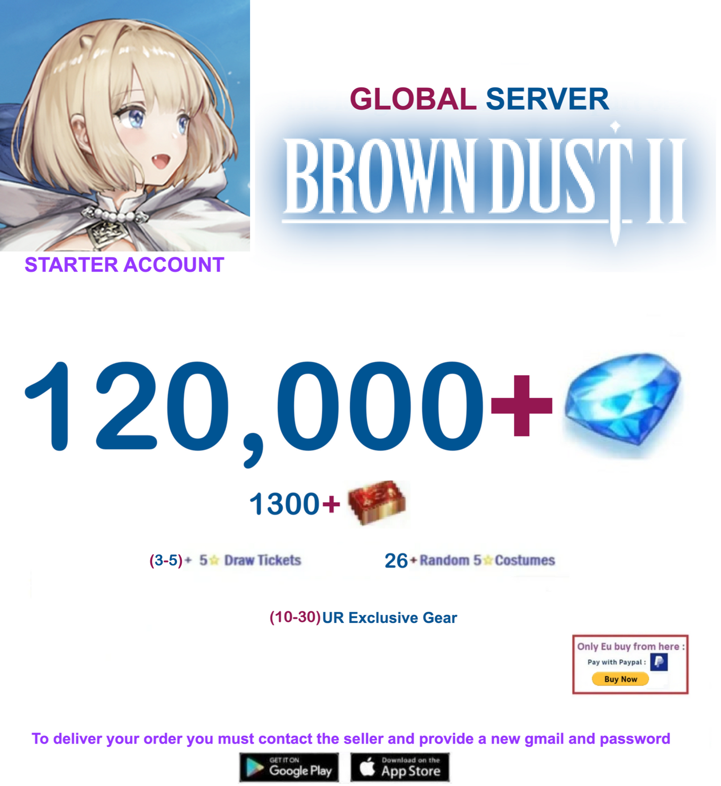 [Global Server/Unlinked] 120,000 Gems  BDust 2 Starter Reroll Account