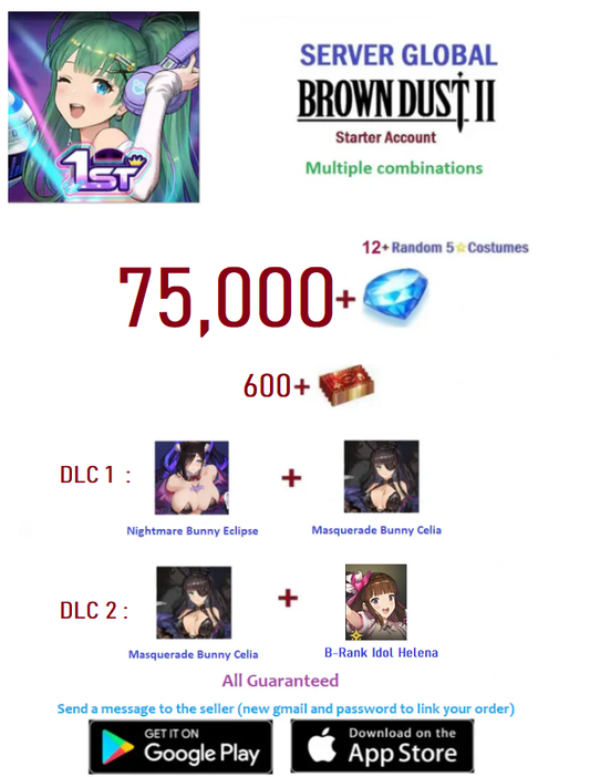 [Global Server/Unlinked] 75,000 Gems  Brown Dust 2 Starter Reroll Account